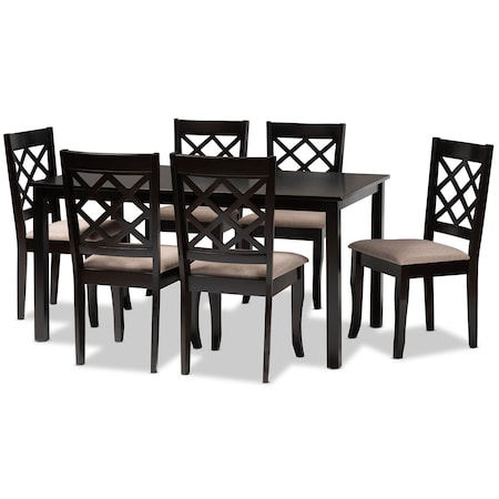 Baxton Studio Verner Sand Upholstered Dark Brown Finished 7-Piece Wood Dining Set 170-10531-10519